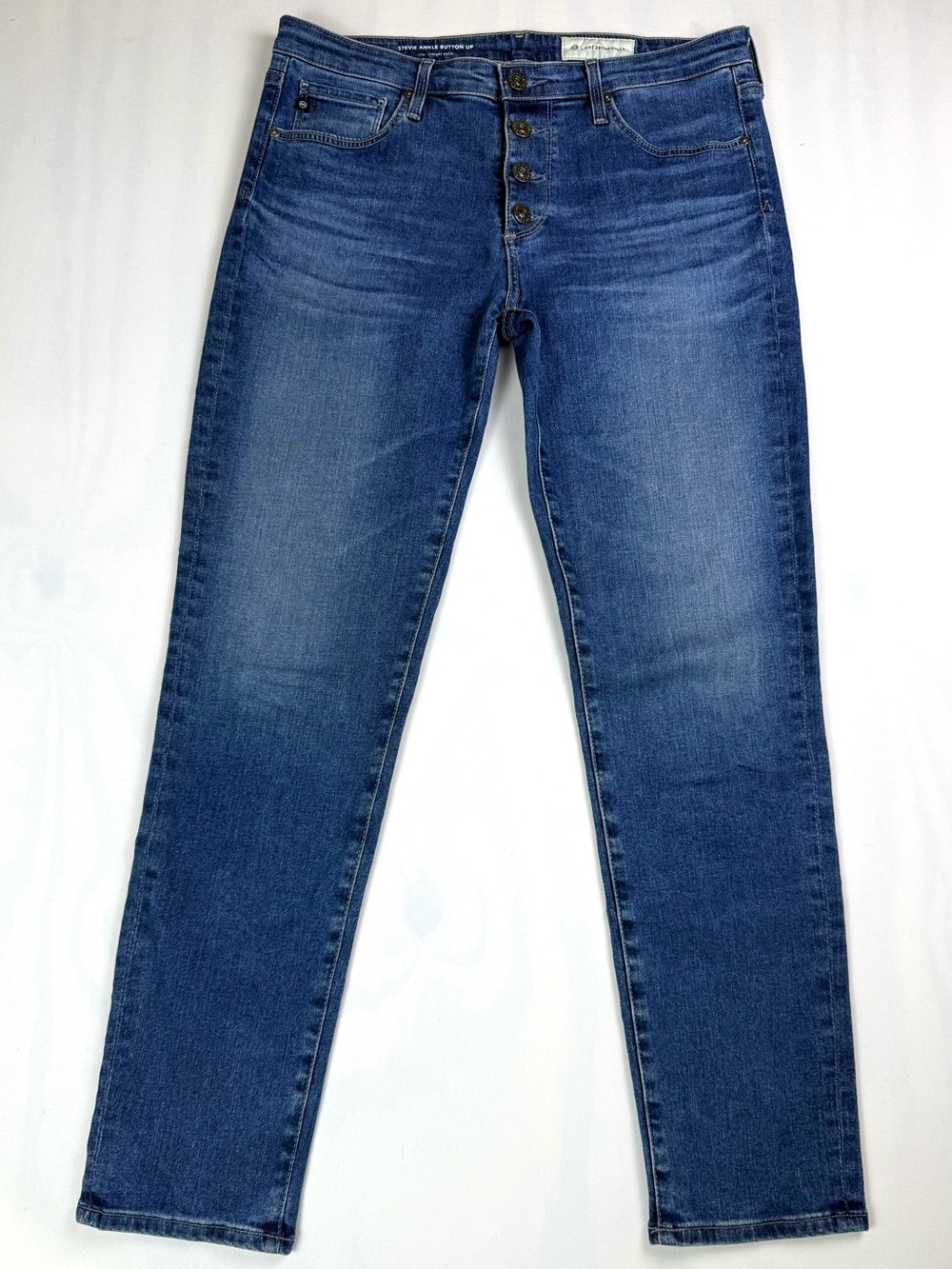 AG Anthropologie Stevie Ankle Button Up Slim Straight Jeans 29R Medium Wash‎